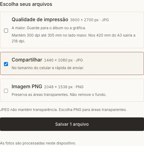 Controles reais de download da página de memória