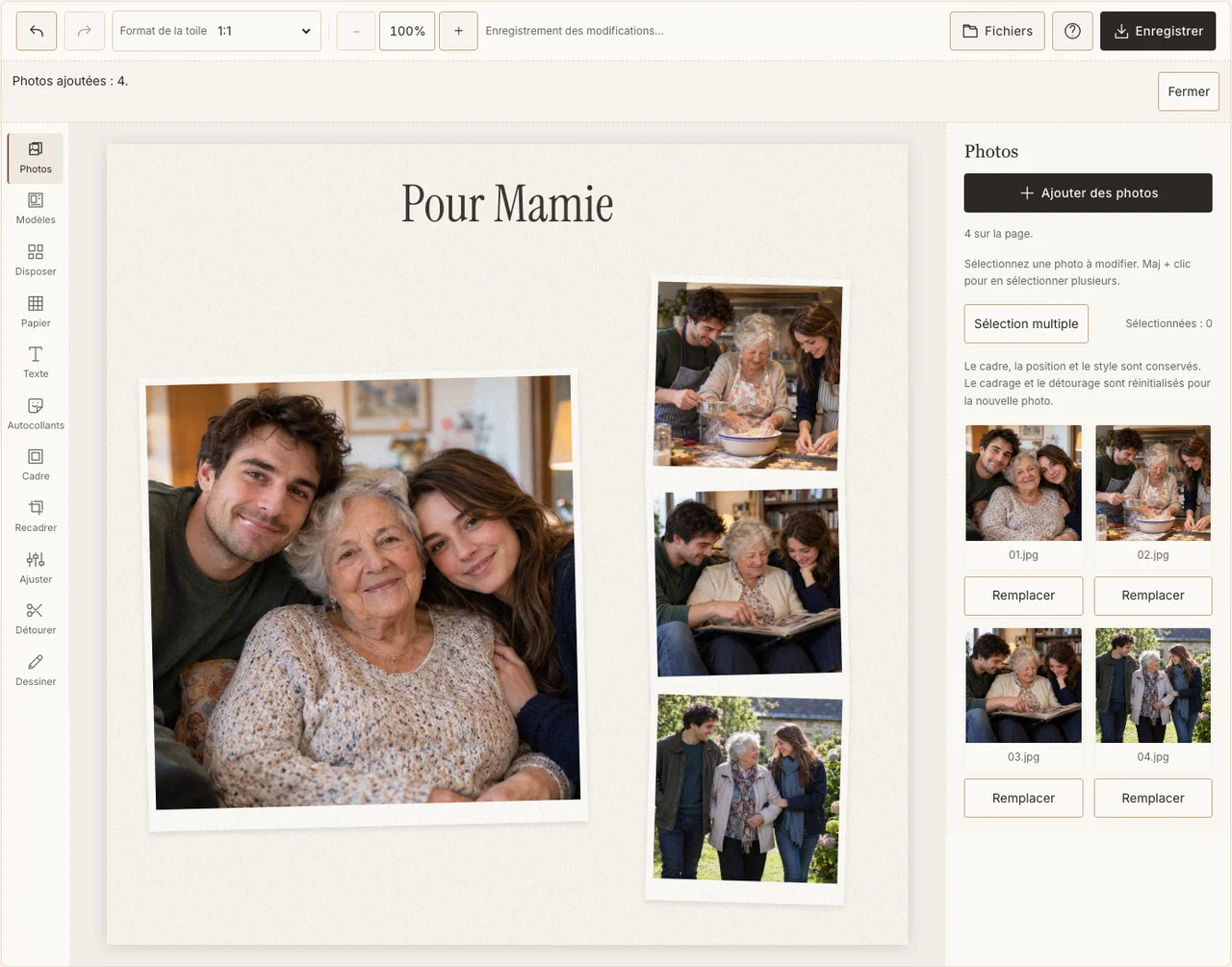 Portrait et trois souvenirs choisis pour une grand-mère dans l’éditeur réel