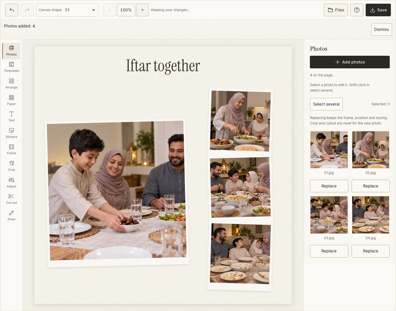 A quiet four-photo iftar memory arranged in the actual editor