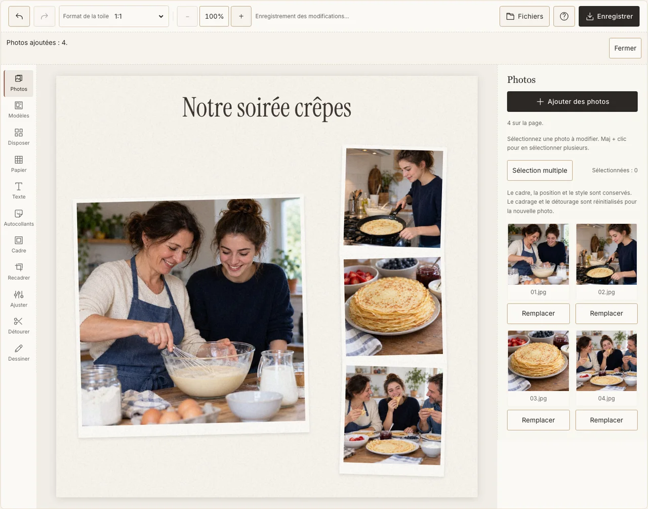 Préparation en grand et trois détails dans le véritable éditeur