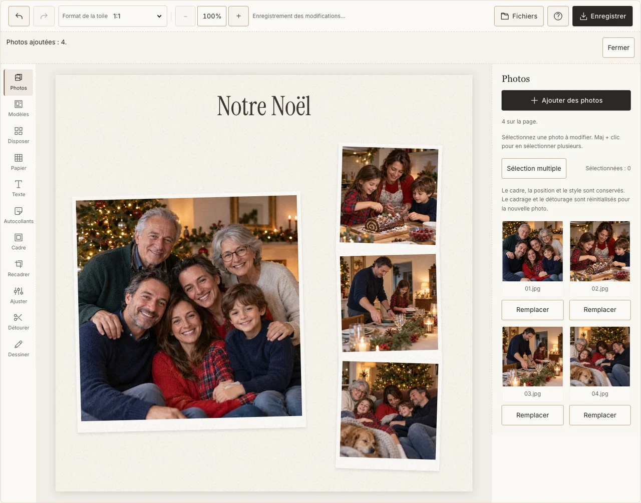 Portrait familial et trois moments de Noël dans le véritable éditeur