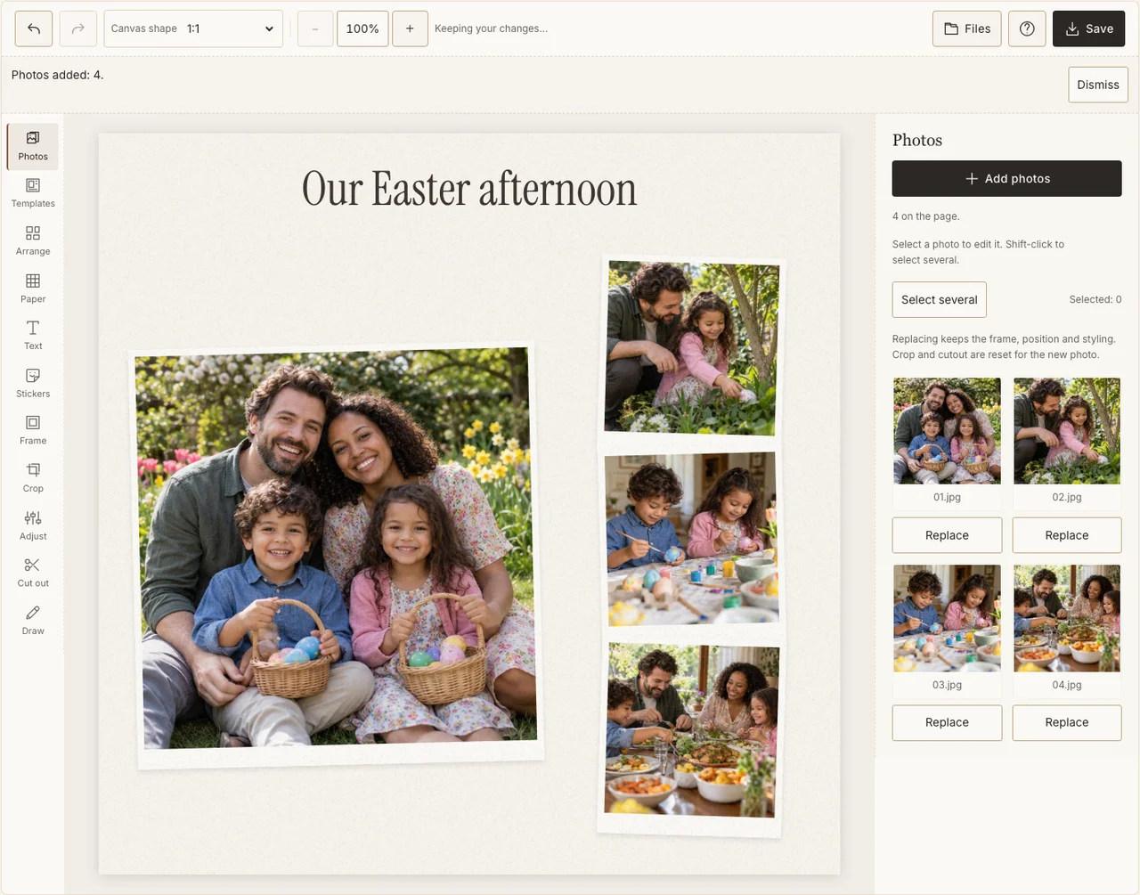 A family portrait and three Easter afternoon moments in the actual editor