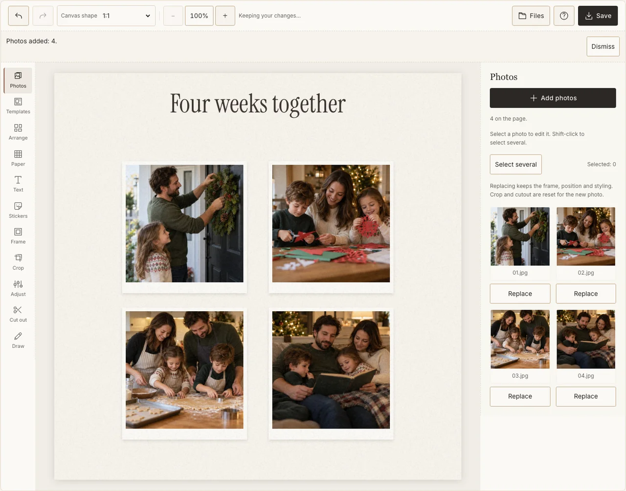 A real four-frame Advent practice collage in the maker