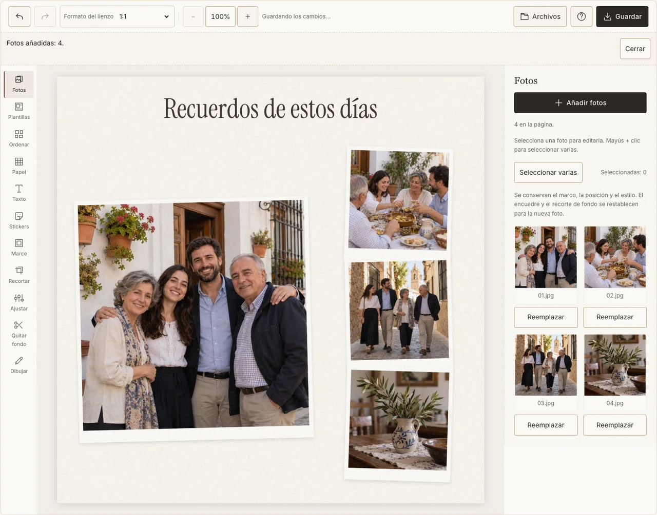 Un grupo familiar y tres momentos de la visita en el editor real