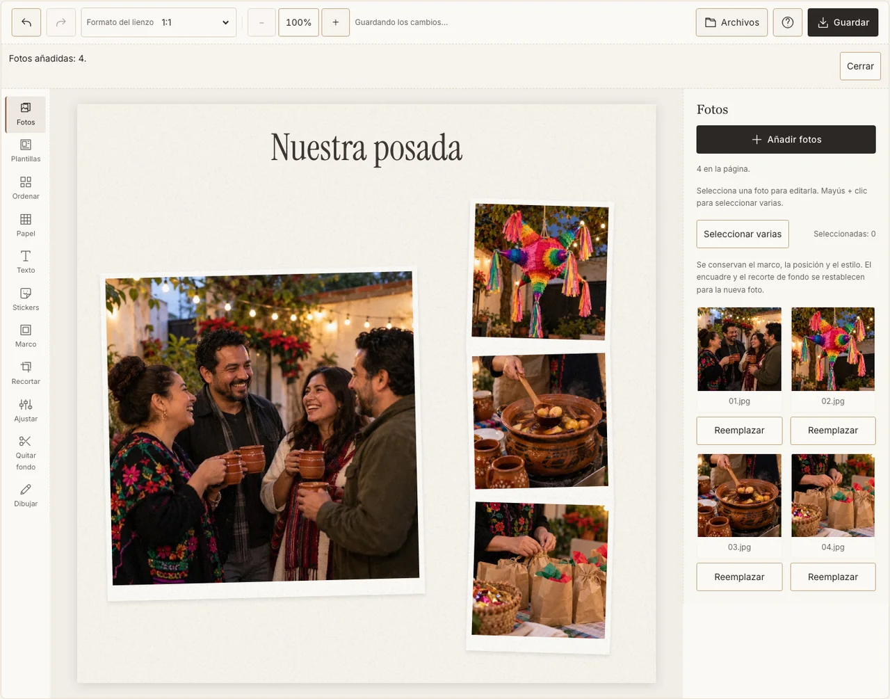Una foto de convivencia con tres detalles de la posada