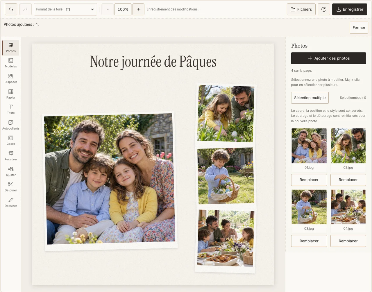 Portrait familial et trois moments de Pâques dans le véritable éditeur