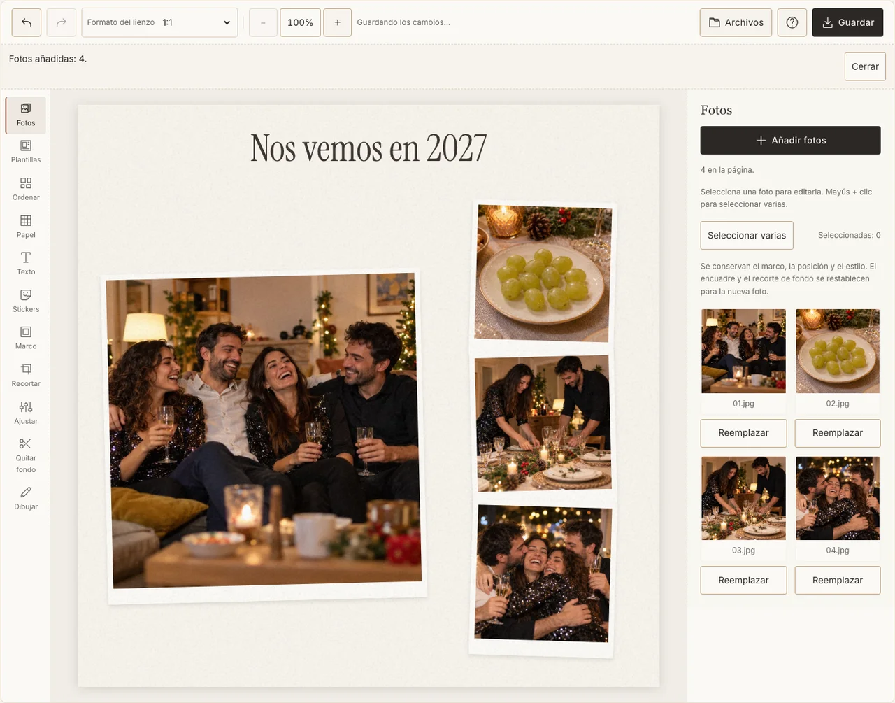 El grupo y tres momentos de la noche en el editor real