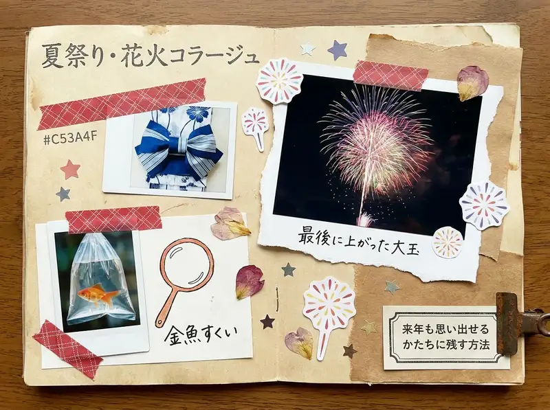 夏祭り・花火コラージュ — 4:3 横長