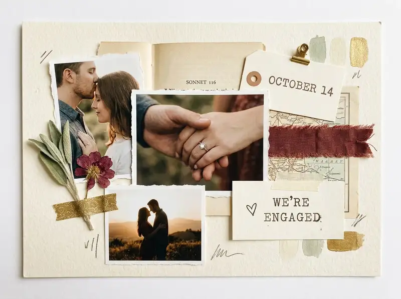 Engagement Announcement Photo Collage — 4:3 Landscape