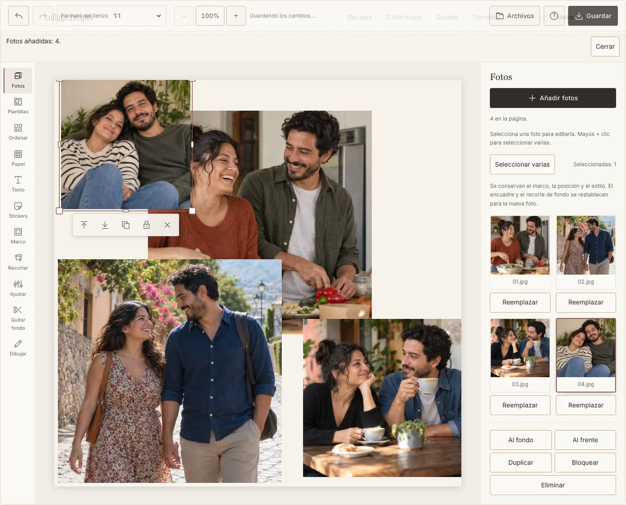 Cuatro momentos cotidianos importados en el editor real