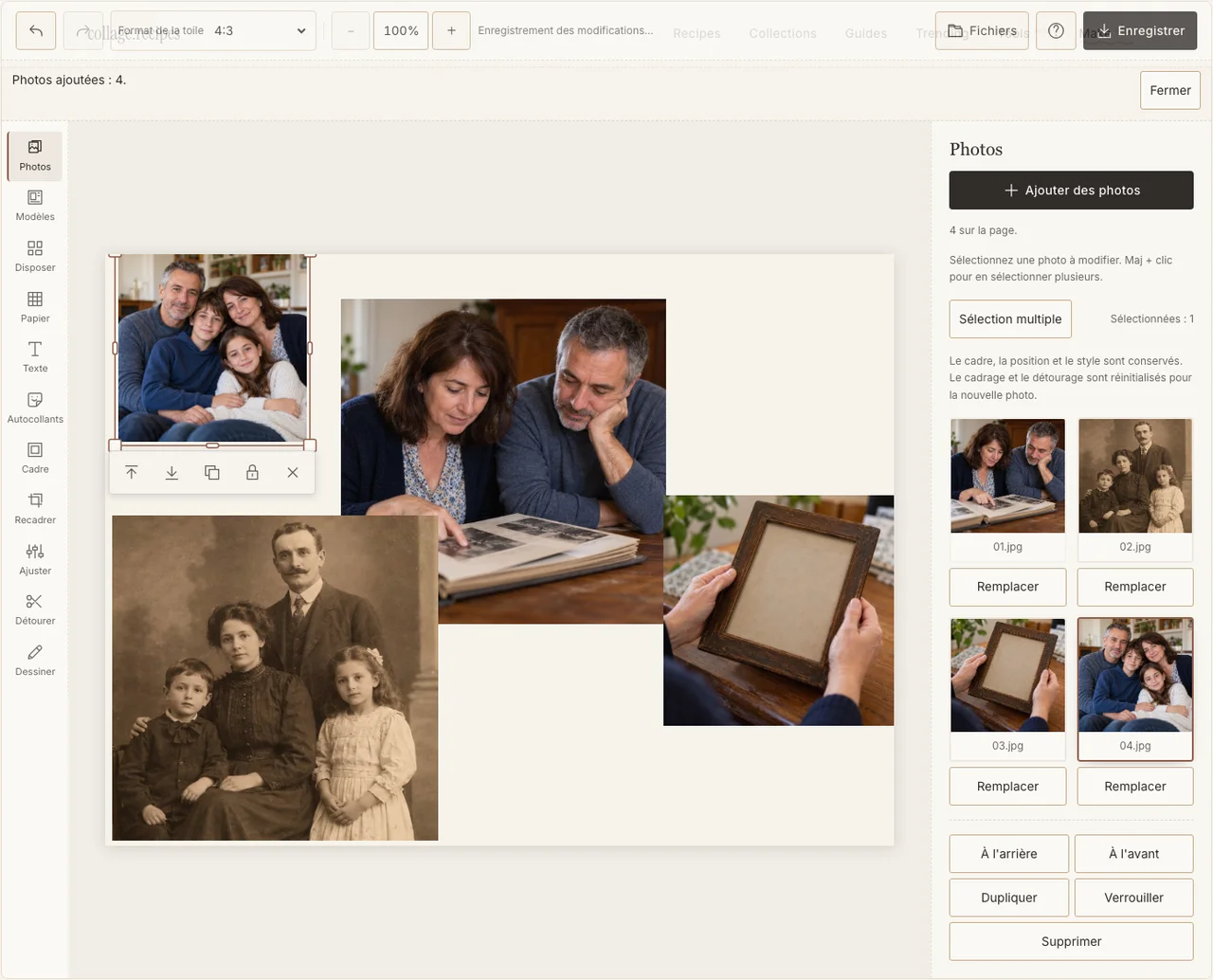 Quatre images fictives de transmission familiale dans Photos