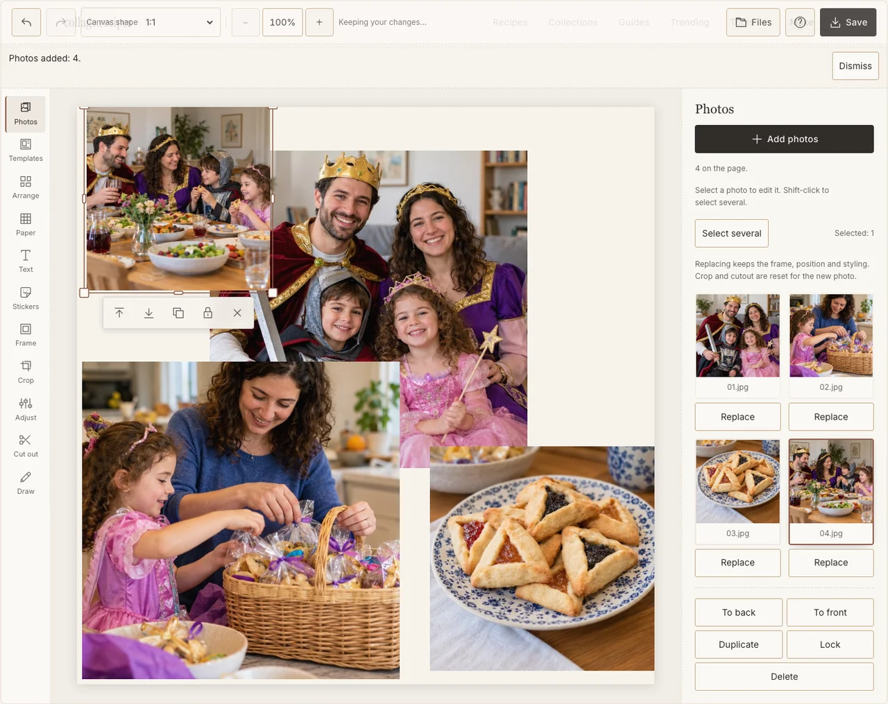 Four Purim preparation and family photographs imported into Photos