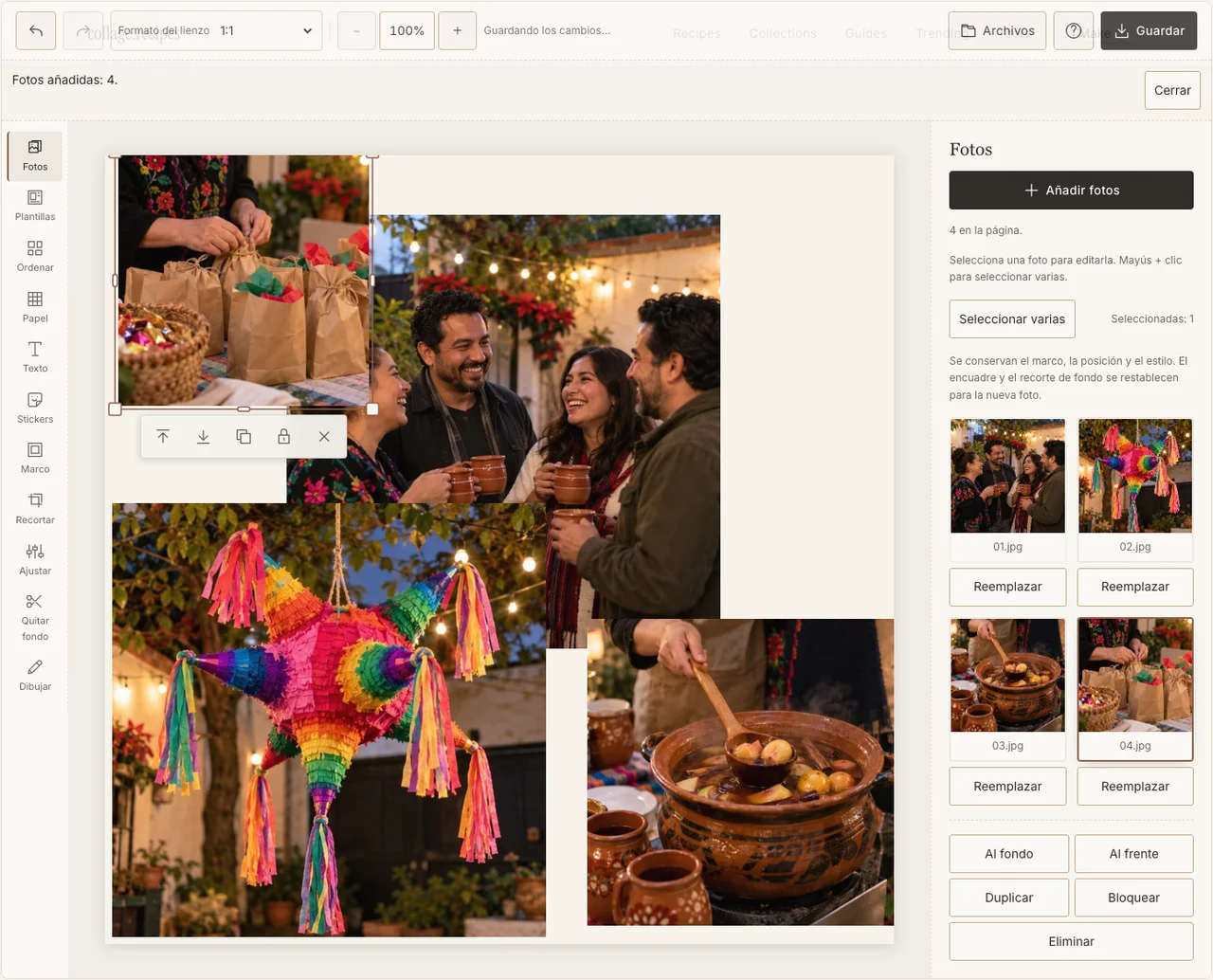 Cuatro fotografías de práctica de una posada en el panel real