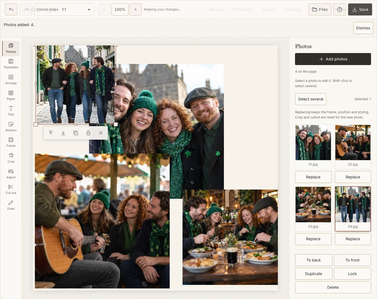 Four gathering photographs imported into the real Photos panel