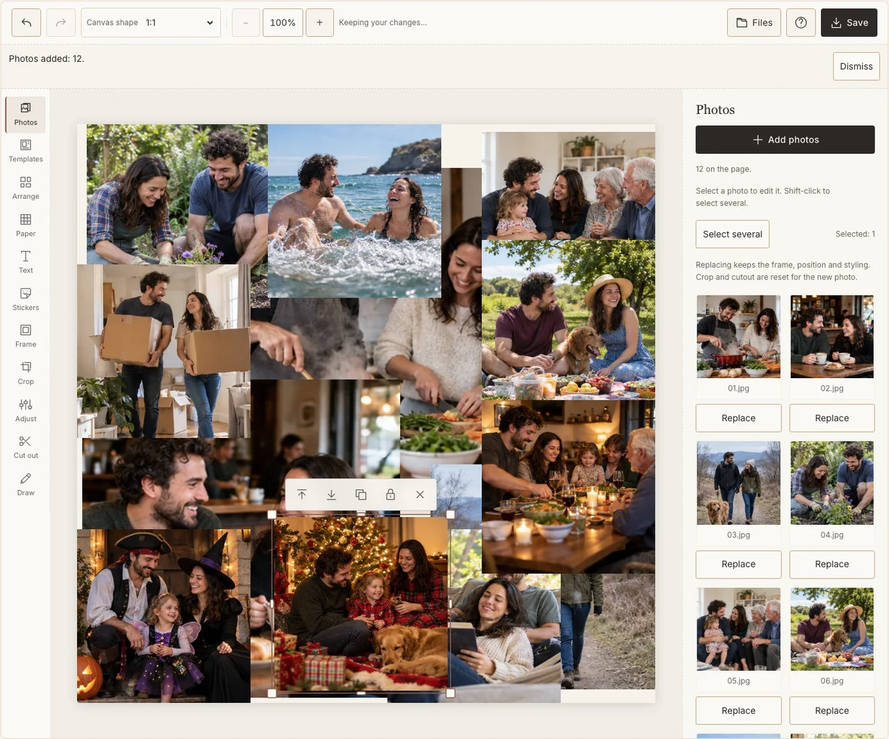 Twelve year-in-review practice photos imported into the maker