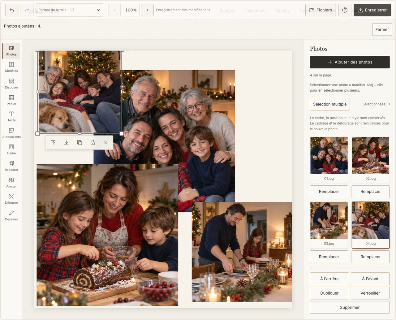 Quatre souvenirs fictifs de Noël dans le panneau Photos réel