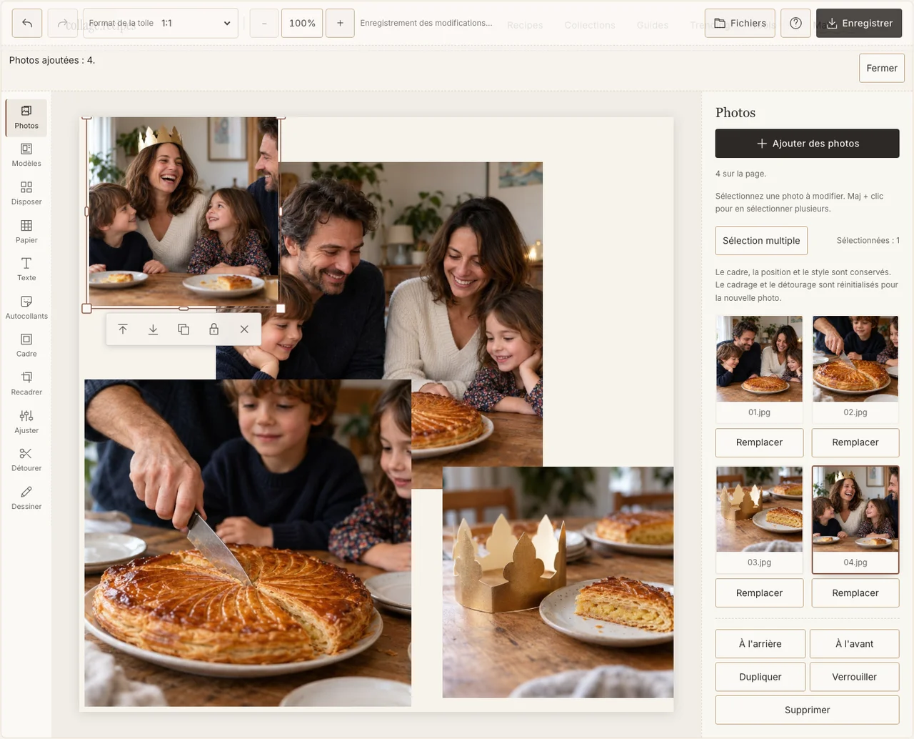 Quatre scènes fictives autour de la galette dans Photos