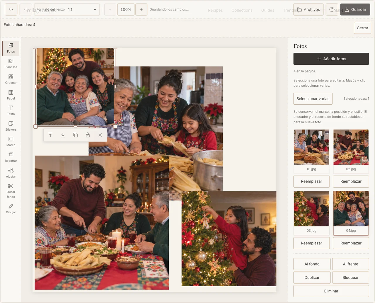 Cuatro fotografías familiares navideñas importadas en Fotos