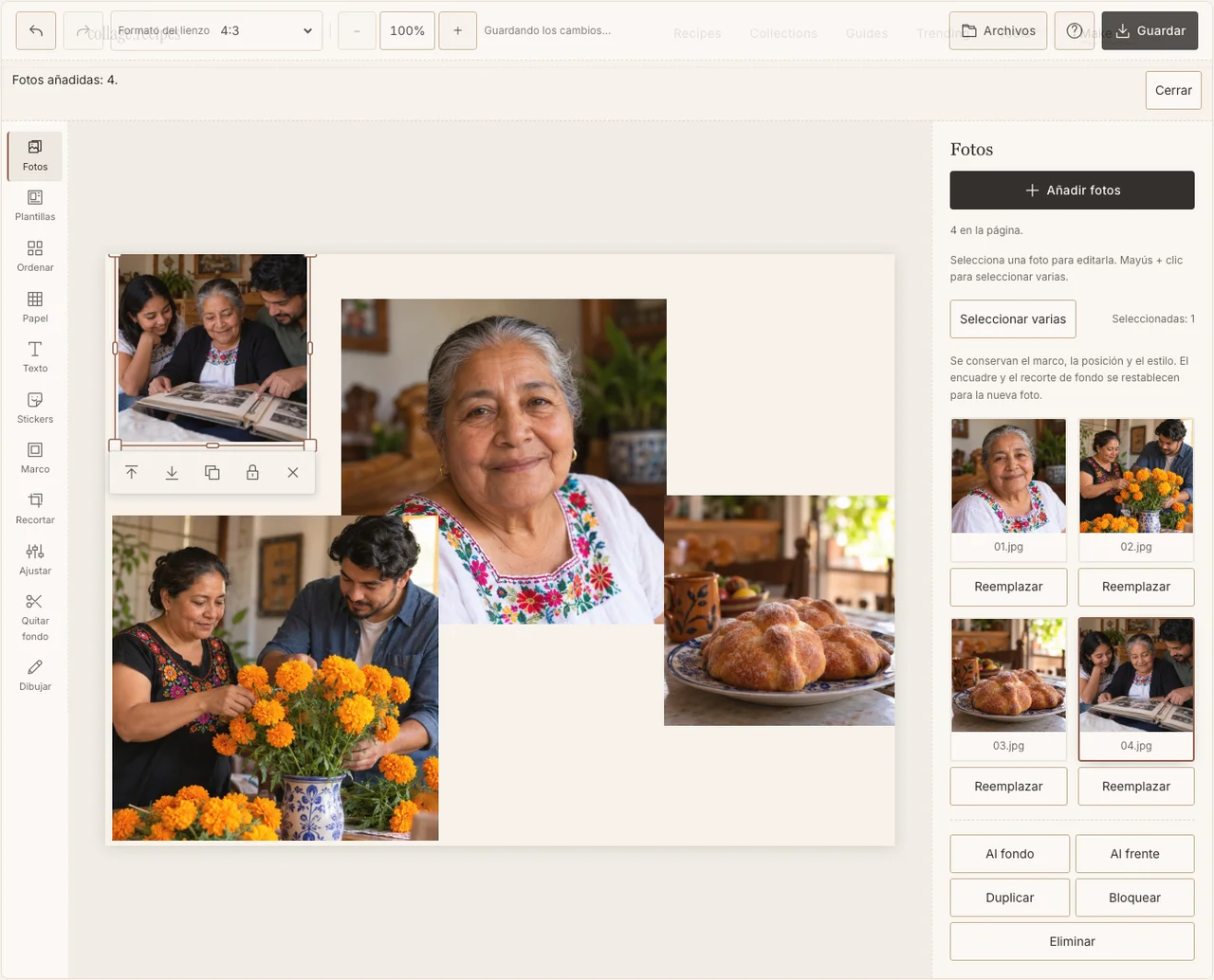 Cuatro imágenes ficticias de retratos y preparativos en Fotos