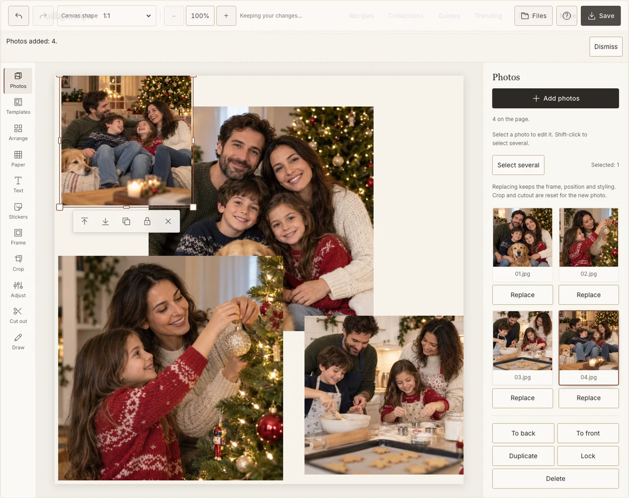 Four Christmas demonstration photographs imported into the maker