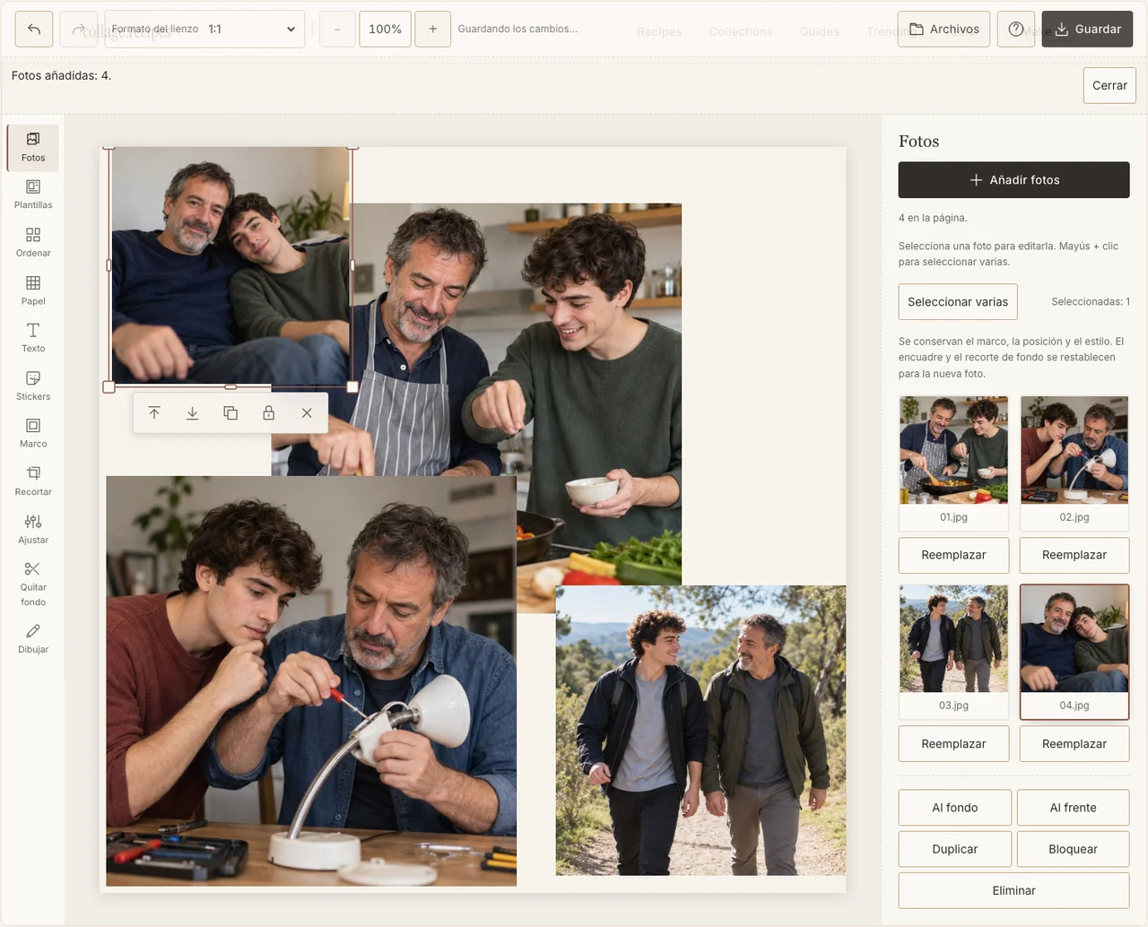 Cuatro recuerdos entre padre e hijo en el panel Fotos real