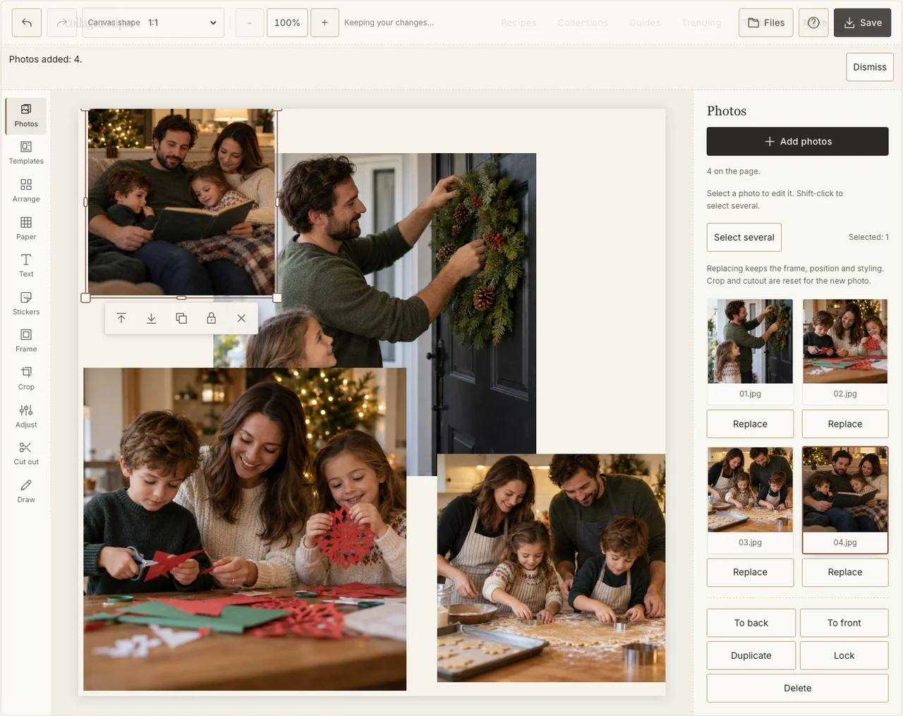Four weekly demonstration photographs in the Photos panel