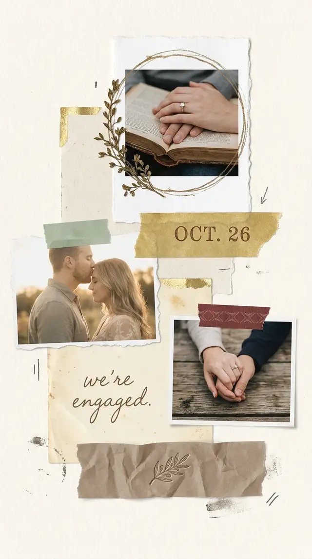 Engagement Announcement Photo Collage — 9:16 Portrait