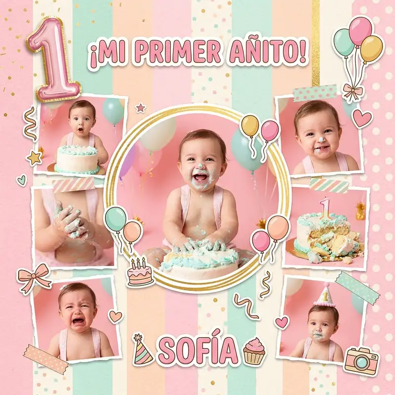 Collage del Primer Añito y Smash Cake — 1:1 Cuadrado