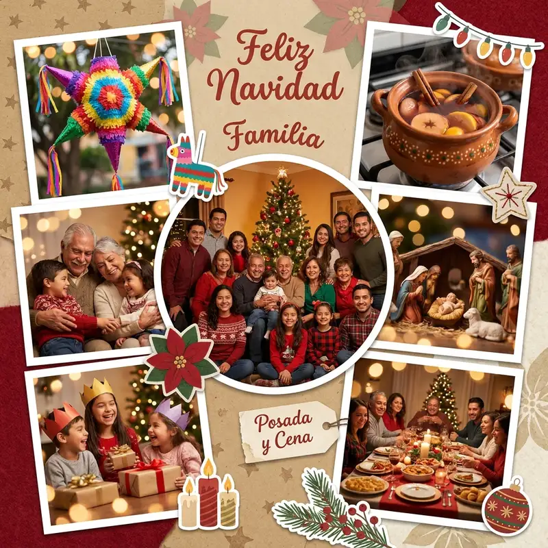Collage de Posada y Navidad en Familia — 1:1 Cuadrado