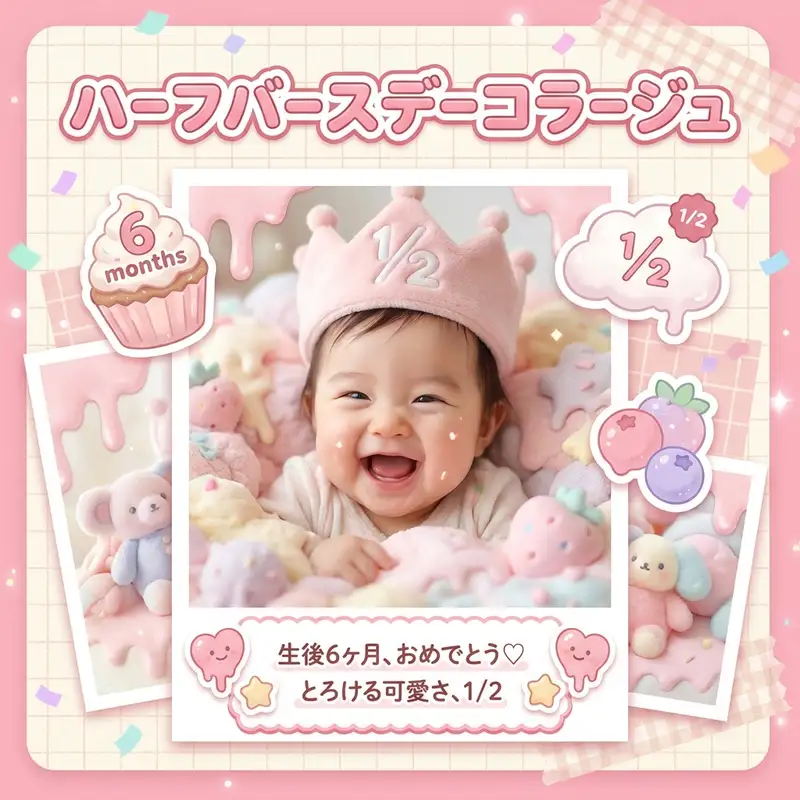 ハーフバースデーコラージュ — 1:1 正方形
