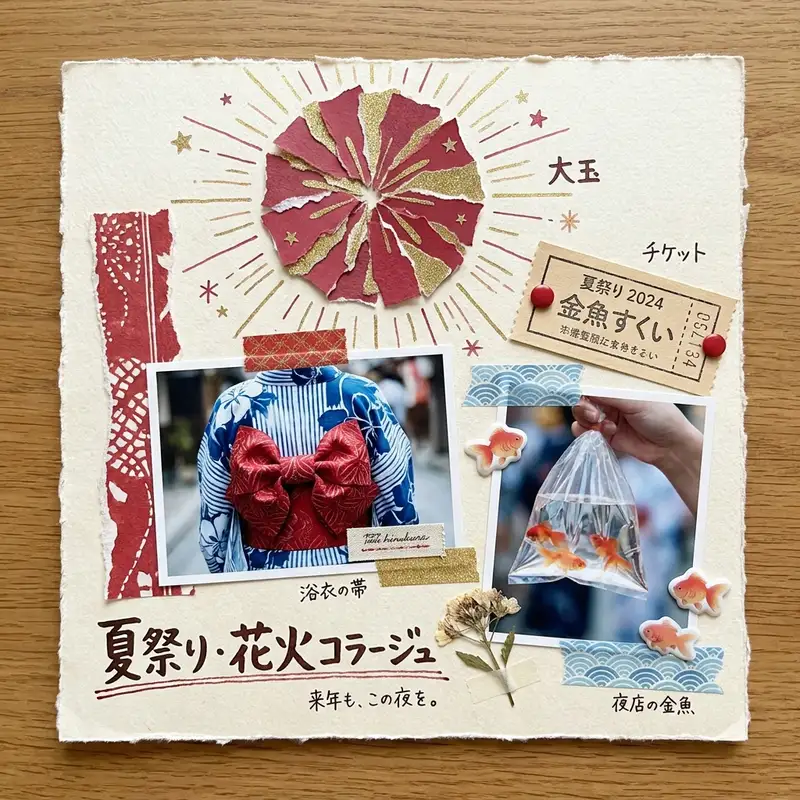 夏祭り・花火コラージュ — 1:1 正方形