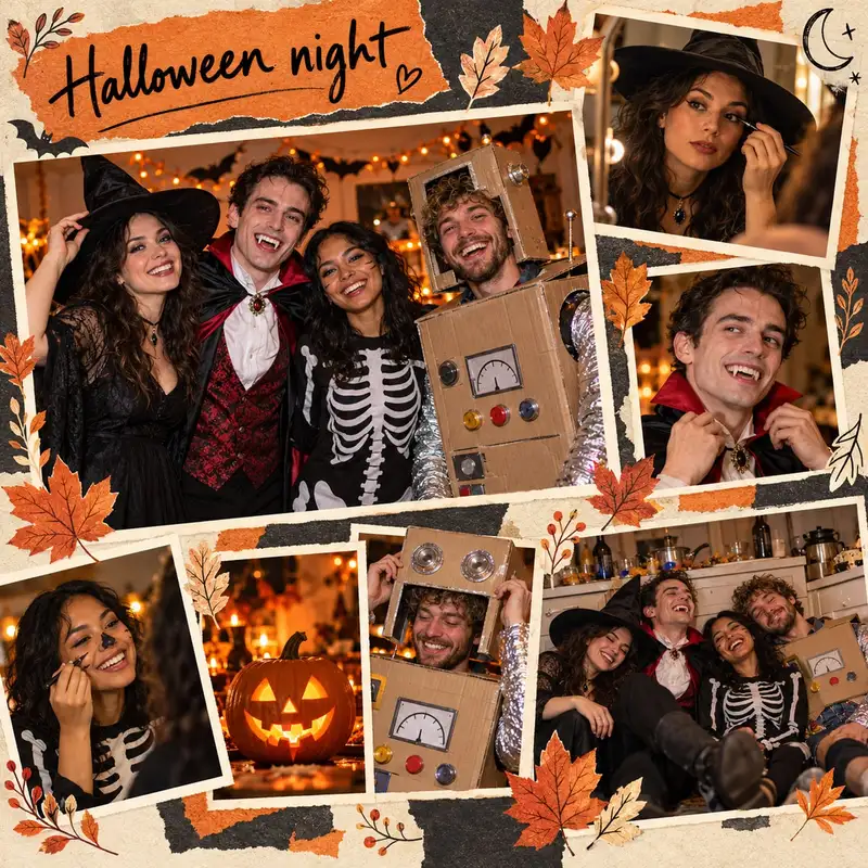 Halloween Costume Night with Friends Collage — 1:1 Square